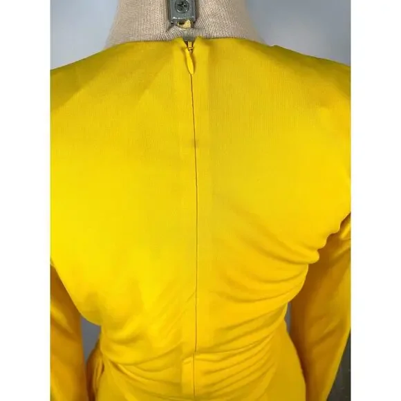 Dundas Yellow Beau Faux Wrap Long Sleeve Plunging V Neck Mini Dress Size 2 - Picture 11 of 13